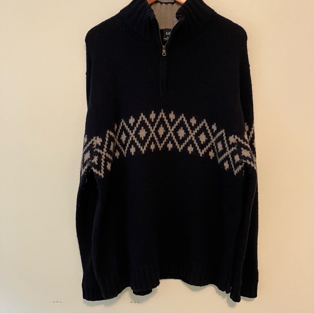 VTG Y2K Gap Men’s Sweater Sz. XL Navy Lambswool 1/4 Zip Fair Isle Fisherman